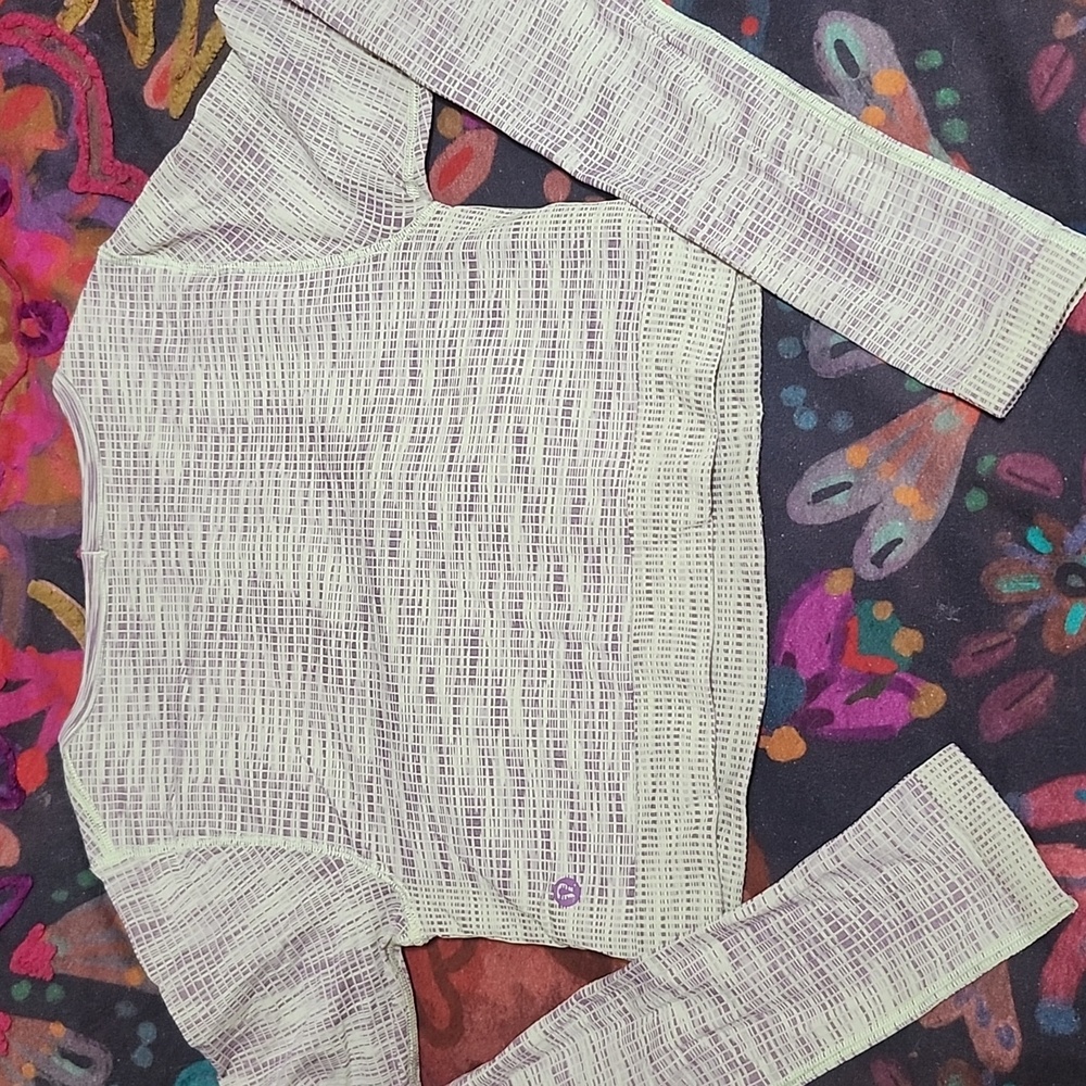 Lululemon Pale Yellow And Purple Long Sleeve Crop Top - Picture 2 of 6